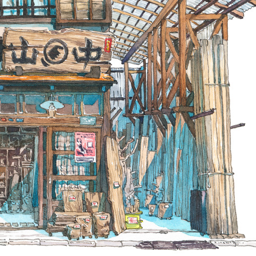 The series of new watercolor paintings of storefronts is growing quite pleasantly. Based on some of 