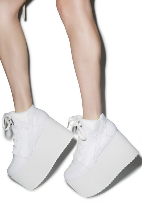 nymphetfashion:  White Shoes From Dollskill  Pearl Fluffy Pom Pom Chunky Heels / Butterfly BootsCloud Nine Sandals / Spice Girl Platform Sneakers  BUY ONE ITEM, GET ANOTHER 50% OFF!   