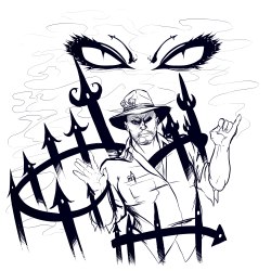 saltyjub:  I am back with the Zaibatsu JoJo stuff, and of course I need to draw some of the USTABIAZ dudes and some other appropriate people to turn into featuring characters. We’ll start out with Eli, aka. @plagueofgripes as Evil Grampa Joseph himself,