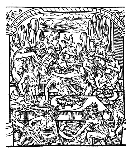 deathandmysticism:Gluttonous sinners being forced on toads, rats and snakes in hell, 1496