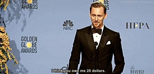 tomhiddleston-gifs:“Jenelle Riley, from Variety, bet me last night that I’d win this award. I didn’t