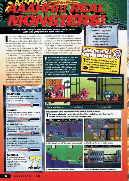  SEGA MegaZone #55, Sep 95 - A review of ‘Aaahh!!! Real Monsters’ on the Mega Drive. 