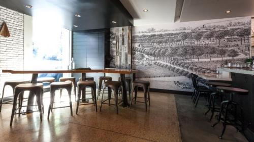 {Love the centre arrangement with the different coloured seats!}In Sacramento, Hock Farm restaurant 