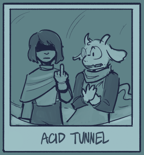 [image description: three monochrome blue drawings of Kris and Ralsei from Deltarune 1 and 2.  1. In