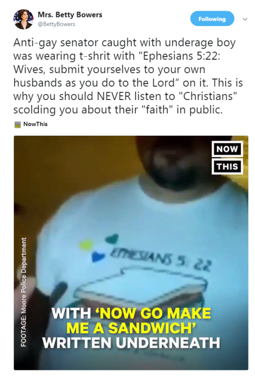 “Anti-gay senator caught with underage boy was wearing t-shirt with “Ephesians 5:22: Wives, su