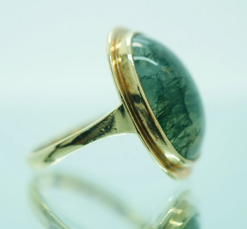 allaboutrings:Vintage 9k Gold Moss Agate Ring
