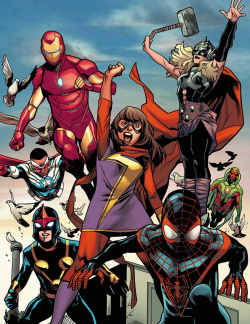 fantomelle:  Captain America, Iron Man, Thor, the Vision, Spider-Man, Nova and Ms. Marvel are…THE ALL-NEW, ALL-DIFFERENT AVENGERS!