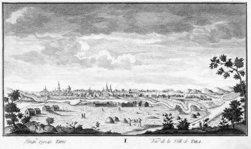 Engravingof the Siberian city of Tara, by P.A. Artemieva (1770).  From thedrawing by I.Kh. Berk