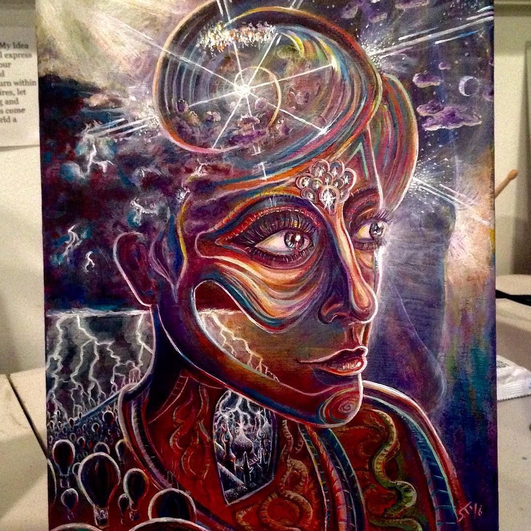 Just finished this one up! 🎨😜👍 #art #painting #acrylics #visionaryart #trippy #innerweather #oneconsciousness #portrait #storm #lightning #surrealism #psychedelicart #spiritualevolution #scotttuckfieldart by scotttuckfield http://ift.tt/1mTQ5ev