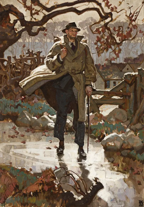 Dean Cornwell - "Sherring Followed The Lane With The Tramp's Air Of Alertness." Story Illustration For