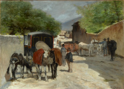 Giovanni Fattori (Livorno 1825 - Firenze 1908); La diligenza a Sesto (The stage coach at Sesto), c. 1872-73; oil on canvas; 53,5 x 39,5 cm high definition and zoomable image at http://www.museidigenova.it/zoom/fattori.jpg