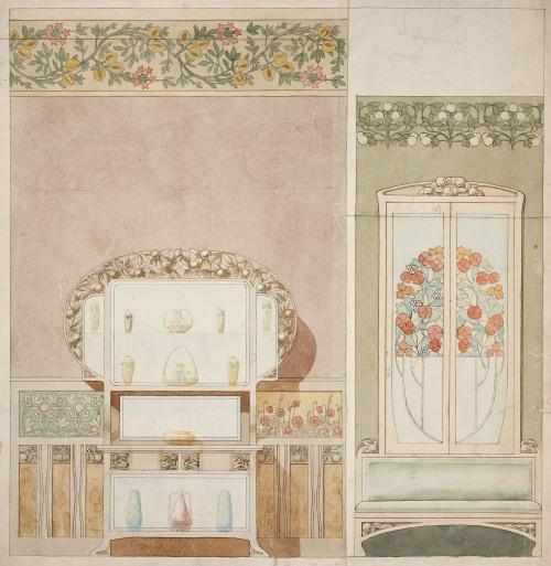 Gaspar Homar, Design drawings of Art Nouveau furniture, 1900-10. Watercolor, graphite, ink. Museu Na
