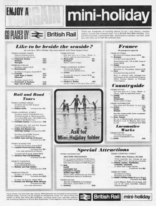 British Rail mini-holidays, July 1965