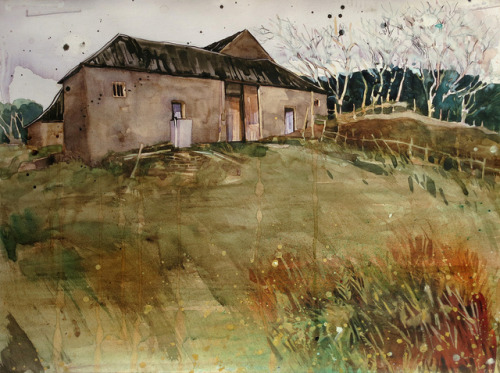 Outbuildings    -     Alexander Goudie. Scottish, 1933 - 2004.Pen, ink