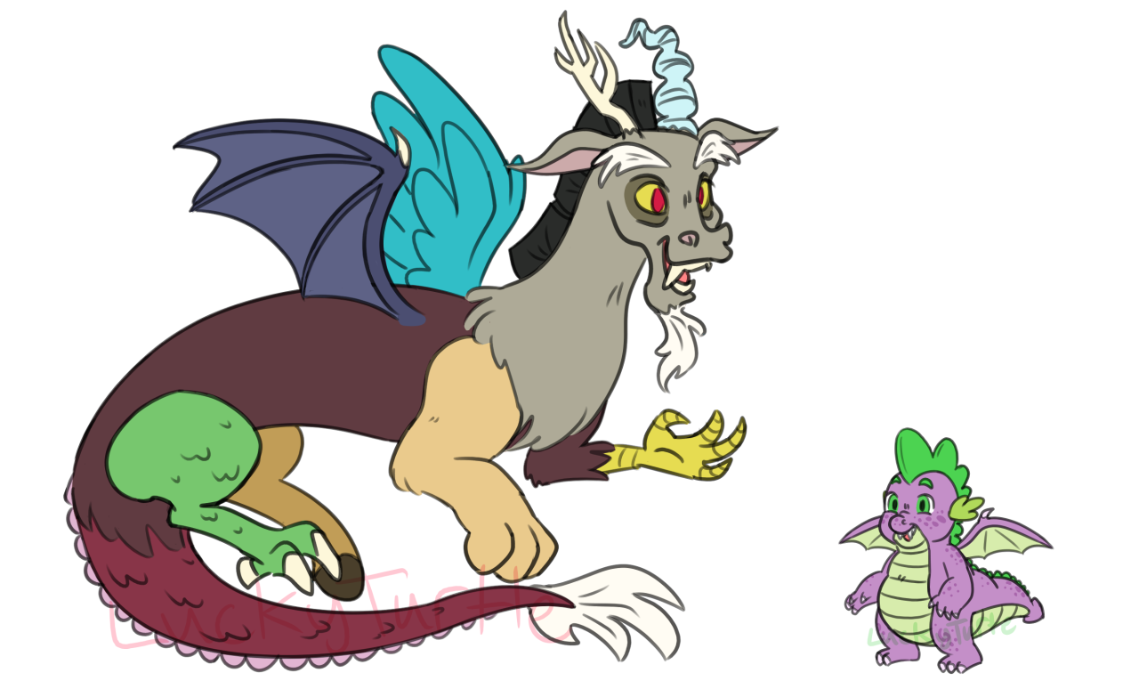 I was drawing discord for a ref for myself, and then I was like why not draw spike next to him to show how much bigger 