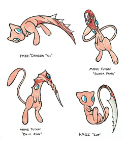 letsdrawvideogames:   So I started thinking about how Mew could possibly learn every TM, HM, and Move Tutor move; and one thing led to another. I’m sorry (I’m not sorry). 