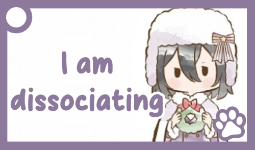 A purple communication card of Fyodor. The text reads: 'I'm dissociating'
