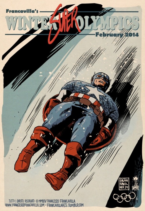 francavillarts:  Winter Super OlympicsSKI JUMPING Feat. BATMAN Concept/Art by Francesco Francavilla Day 8! :) This is it! For now anyway: will be adding new heroes and events next time the Olympics are around (or maybe earlier than that ;)) Meanwhile