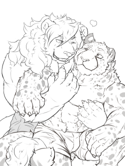 ralphthefeline:  Just another drawing with some character interaction. This time we have a fluffy big lion giving an unsuspecting cheetah dude a backhug. Fluffy fluffy~!  