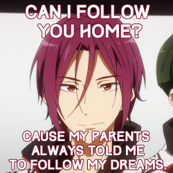 nanasensei:  Cheesy Pick-up lines with no other than Rin Matsuoka(¬‿¬) 