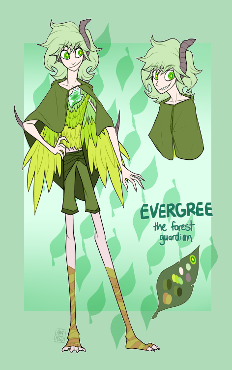New OC time! This is Evergree and he’s a forest guardian with a little terrarium heart! He is somewh