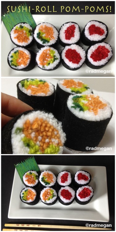 DIY Sushi Roll Pom PomsI bet a lot of DIY bloggers are wishing they thought up these DIY Sushi Roll 