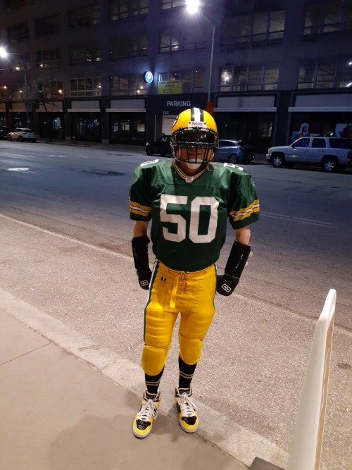 Outside the Westin in downtown Cleveland - a Packer backer wandering Ohio.