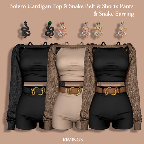  [RIMINGS] Bolero Cardigan Top & Snake Belt & Earring - FULL BODY / EARRING- NEW MESH- ALL L