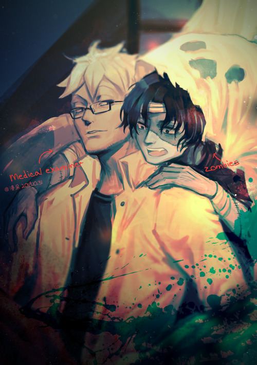 Happy Halloween~(A little late(´；ω；`)Medical examiner Marco and zombie Ace.(I hope I used the right 