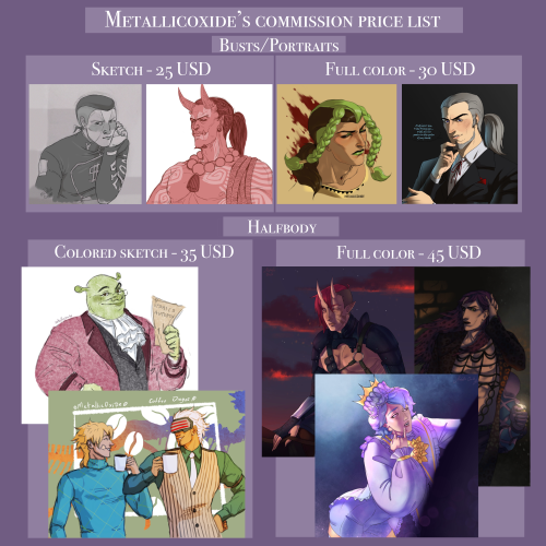 Here’s my current price list for everyone who’s interested! Sadly, Tumblr has been acting up lately,