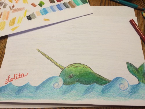 a-lolitas-life:  So we ended the night with coloring and I made a Narwhal! Daddy loved him!  Xoxo,  Lolita
