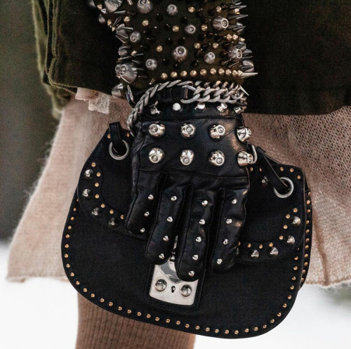 Trendy Bag for FW21: 90′s grungy stud and spike adorn bag.Miu Miu, Valentino Fall 2021.More.