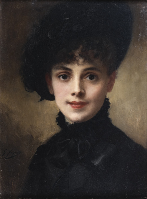 Gustave Jean Jacquet: Portrait de femme au chapeau noir (1880)