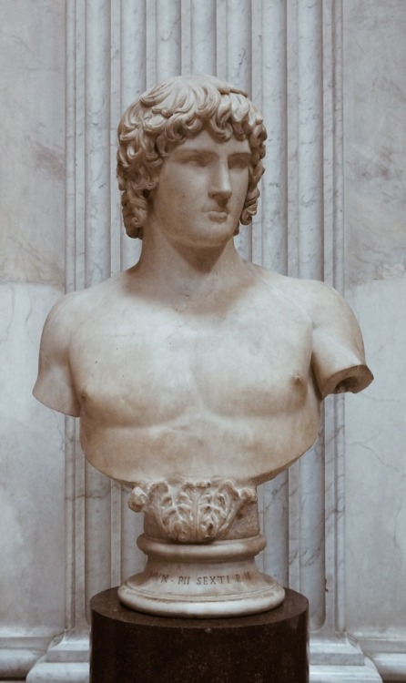 facesofthepast:Colossal bust of Antinous, 130/138 AD. From Villa Adriana.Sala Rotonda, Pio Clementin