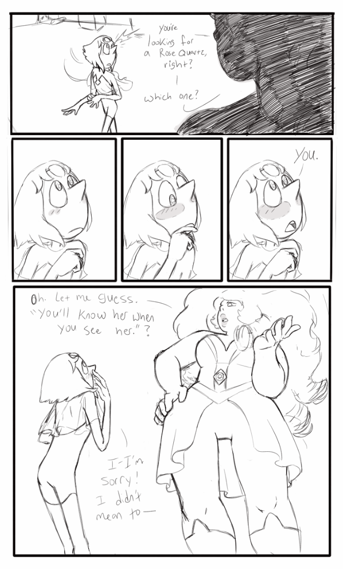 chickensauras:  I drew another ‘how (i think) pearl and rose met’ sketch comics. 