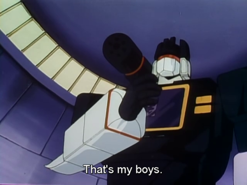 decepticon-moonracer:  i’m watching headmasters and this made me laugh so hard?? soundwave is resurrected as soundblaster, all his cassettes cheer and jump into his chest compartment. then he just gently pats his chest and says “That’s my boys.”it’s