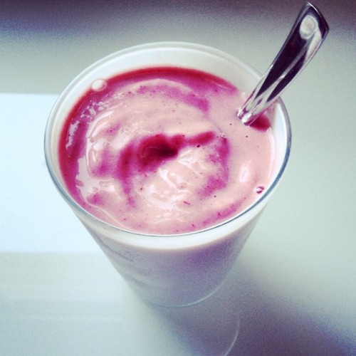 Yummy organic strawberry super milkshake! #rawvegan #coconutmilk #organicstrawberries #rawprotein