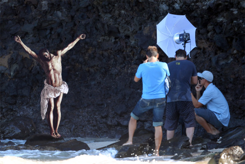 Jesus Posing For A High Fashion Swimsuit Campaign To Be Featured In Vogue Magazine