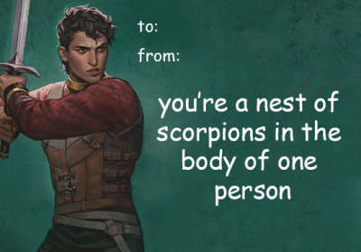 Another Damen card. This one says: You're a nest of scorpions in the body of one person