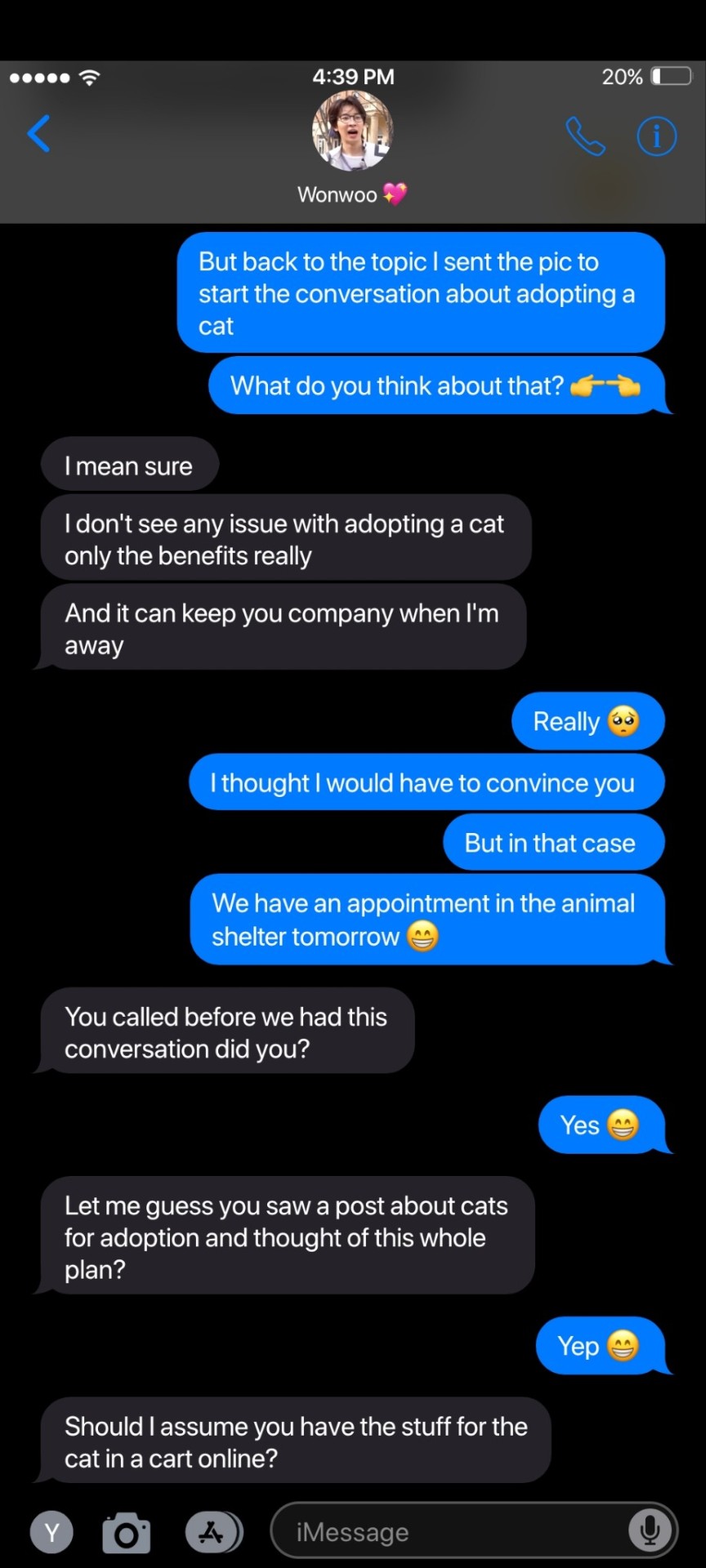 A Text Conversation With Your Bf!Wonwoo
