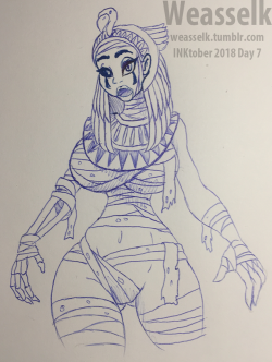 Weasselk: Inktober, Day 7.  Ballpoint Pen.   Mummy Girl, Underrated Type Of Monster