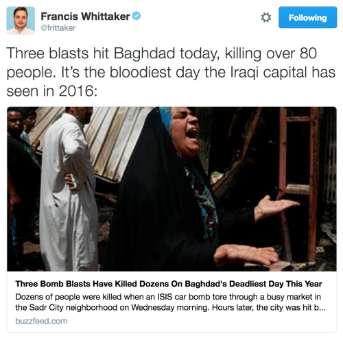 kileyrae: buzzfeednews: More than 80 people died in three separate bombings in Baghdad on Wednesday 