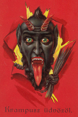 vintagegal:  Krampus is the dark companion of St. Nicholas, the traditional European winter gift-bringer who rewards good children each year on December 6. The kindly old Saint leaves the task of punishing bad children to a hell-bound counterpart known