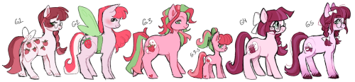 spookberry: my ponysona but i drew them with each Generation’s style in mind