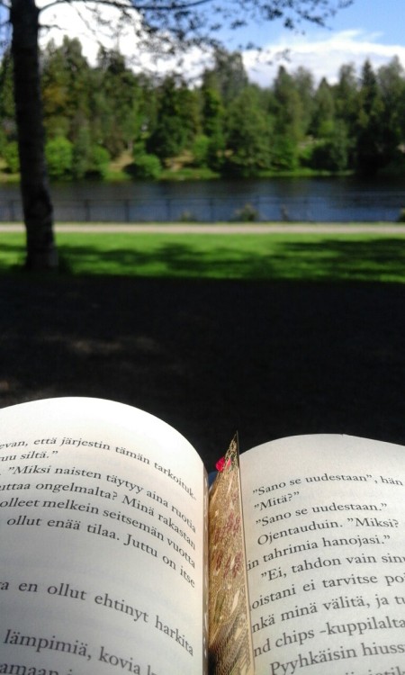 Reading outside.