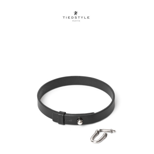 Lockable black leather day collar. Wearable with a small padlock, a small shakle (like in the pictur