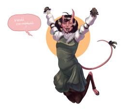 garama:  paha:  I forgot to upload this earlier! I drew garama‘s darling tiefling Kiru for his birthday..!!   My baby girl……………. Thank you (I’m a bit late I know sorry) so much, this is wonderful..! Look at those tiny pretty cloven hooves