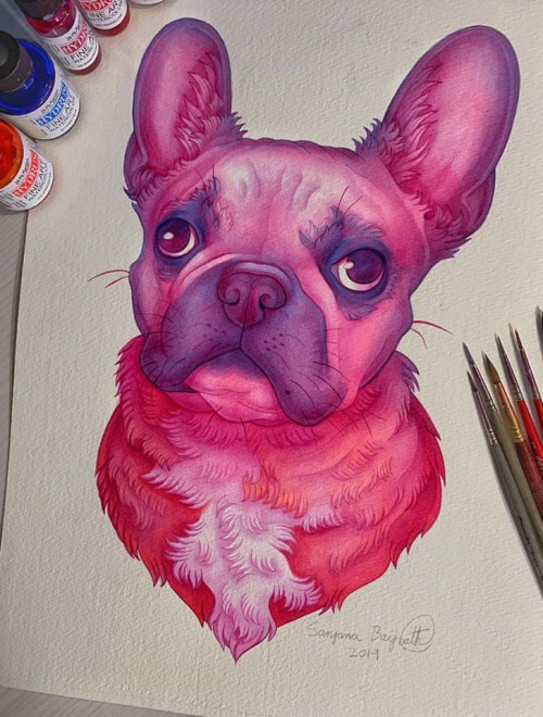 Gaston the Frenchie! ❤️❤️ I am open for pet portrait commissions, please DM me for price info! 