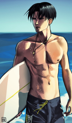 bev-nap:  *throws semi-realistic surfer!Levi at you* I have made it my goal to draw Levi in a bunch of different AUs…and a surfer version of him just randomly popped into my mind! If this gets enough attention I’ll do a surfer!Eren as well!!! So far,