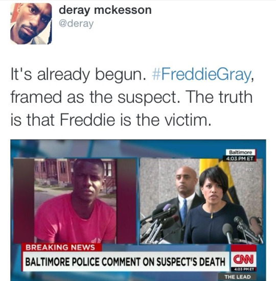 krxs10:  UNARMED BLACK MAN KILLED IN POLICE CUSTODY  On April 12, Freddie Gray, healthy